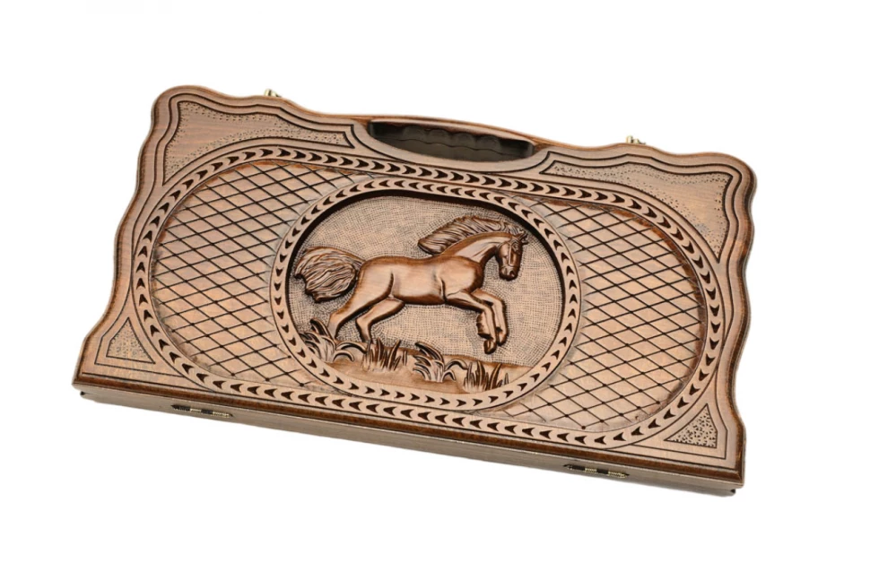 Нарды резные "Лошадь" с ручкой 50, Haleyan