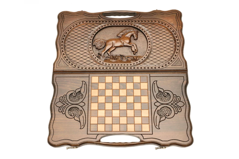 Нарды резные "Лошадь" с ручкой 50, Haleyan