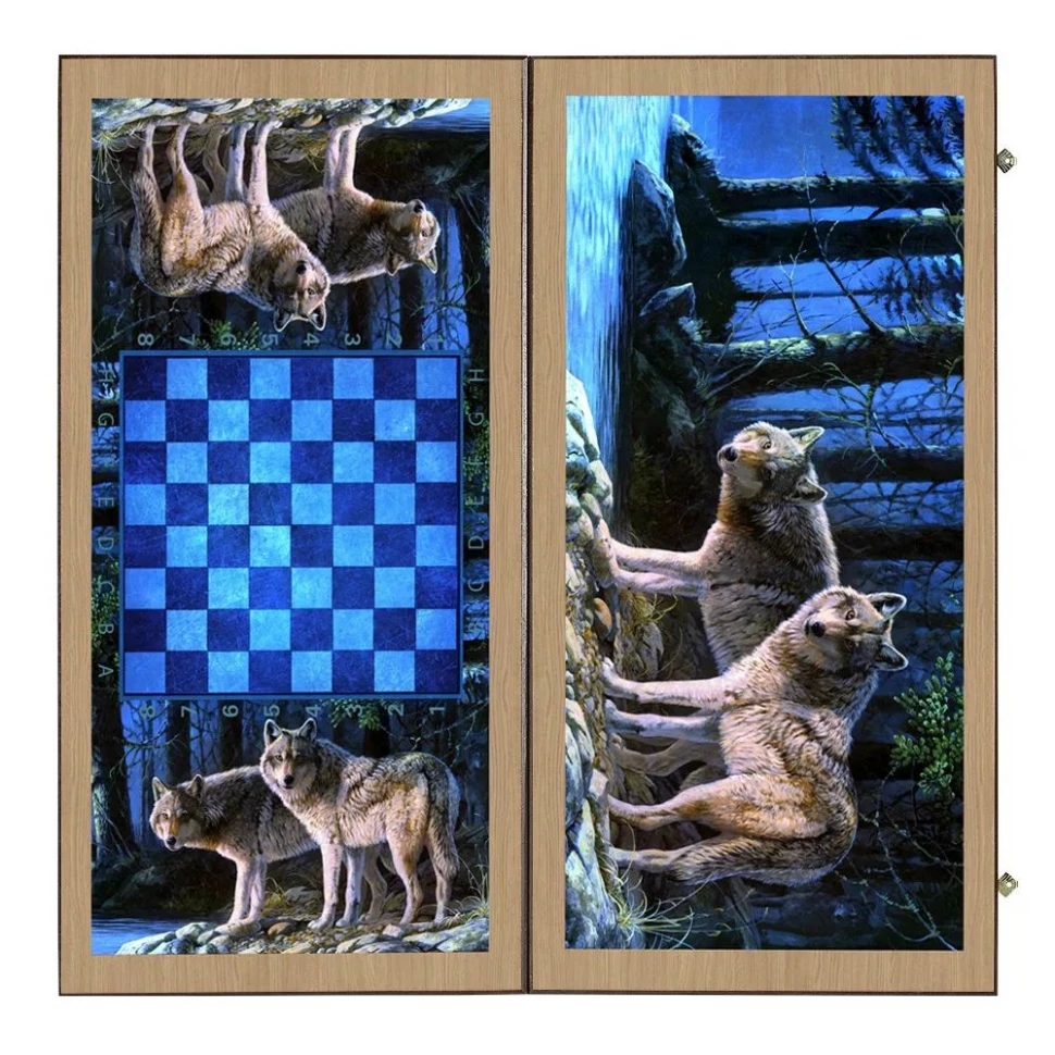 Нарды + Шашки Сирия Волки в лесу большие (Россия, дерево, 60 см), Partida