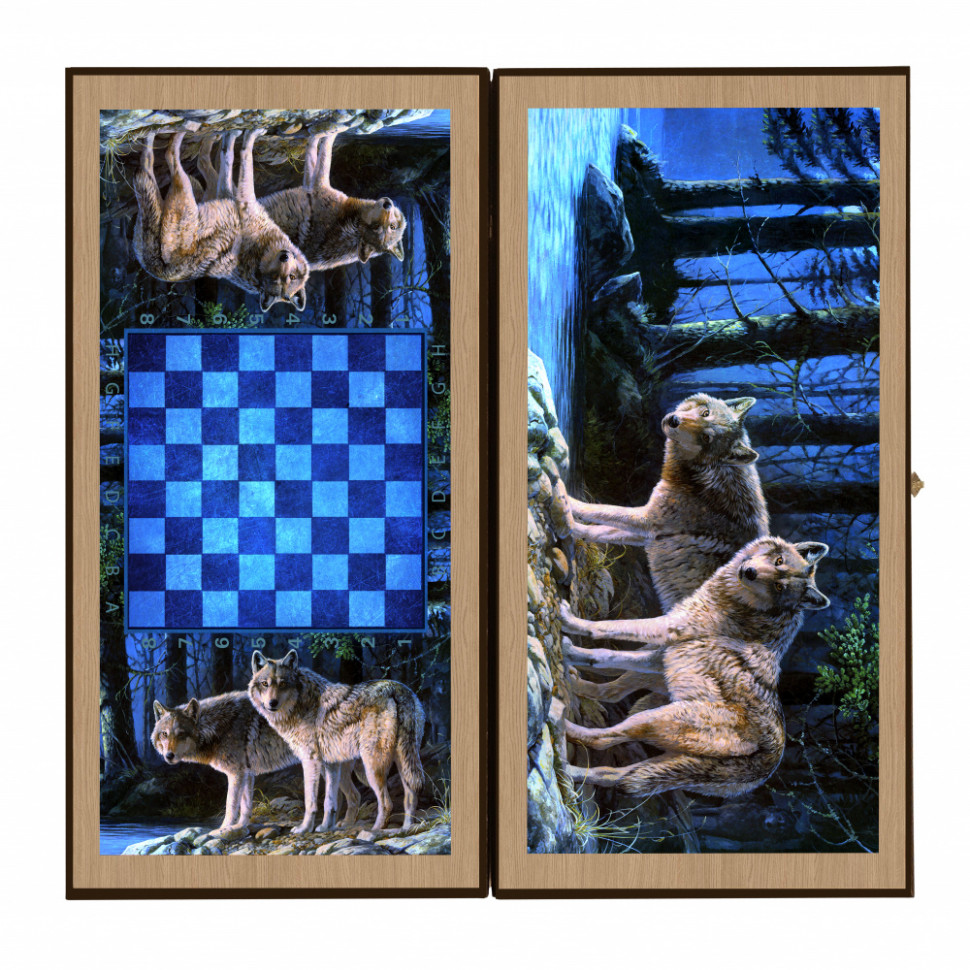 Нарды + Шашки Сирия Волки в лесу средние (Россия, дерево, 50 см), Partida