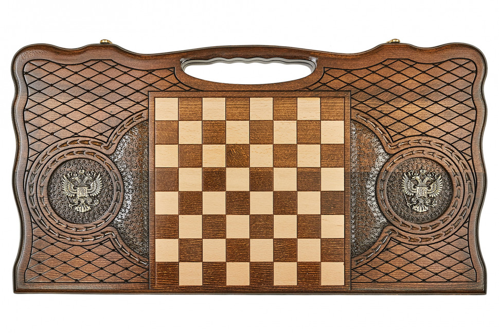 Нарды резные "Герб РФ 3" с бронзой 60, Haleyan