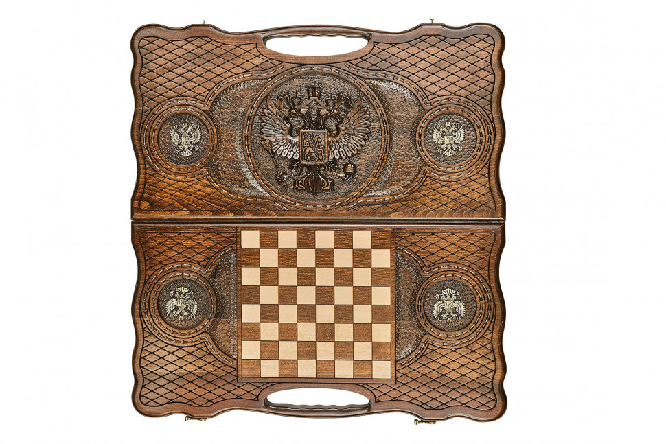 Нарды резные "Герб РФ 3" с бронзой 60, Haleyan