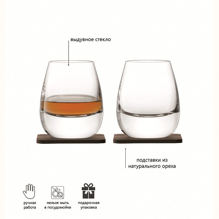 Набор стаканов с деревянными подставками islay whisky, 250 мл, 2 шт.