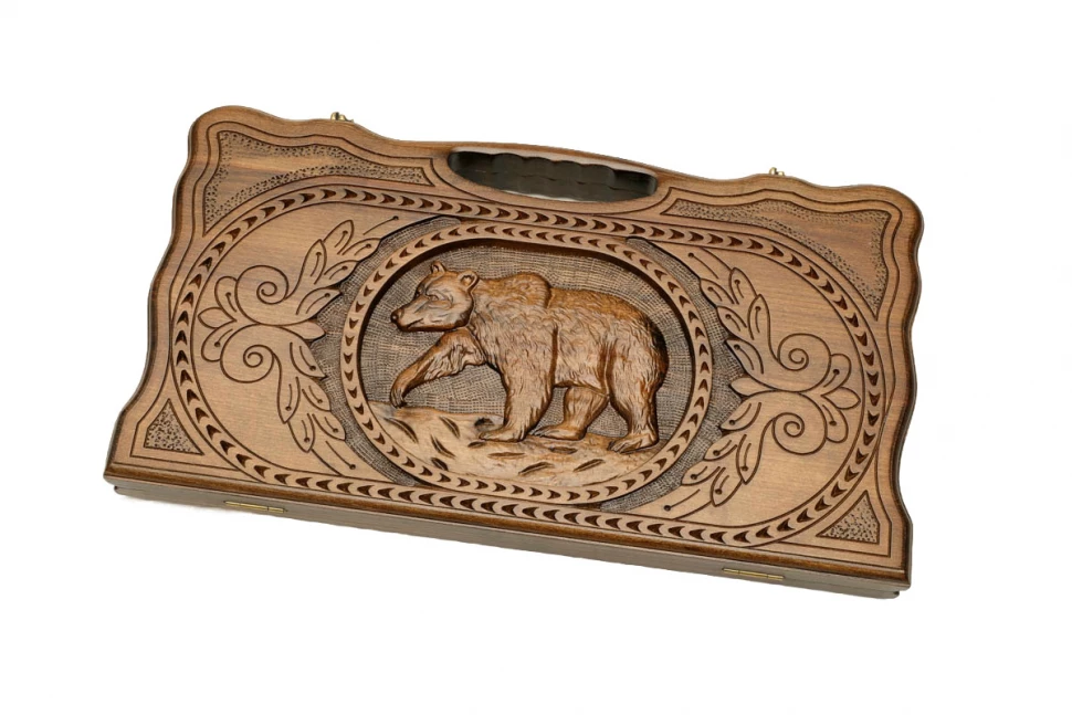 Нарды резные "Медведь" с ручкой 50, Haleyan