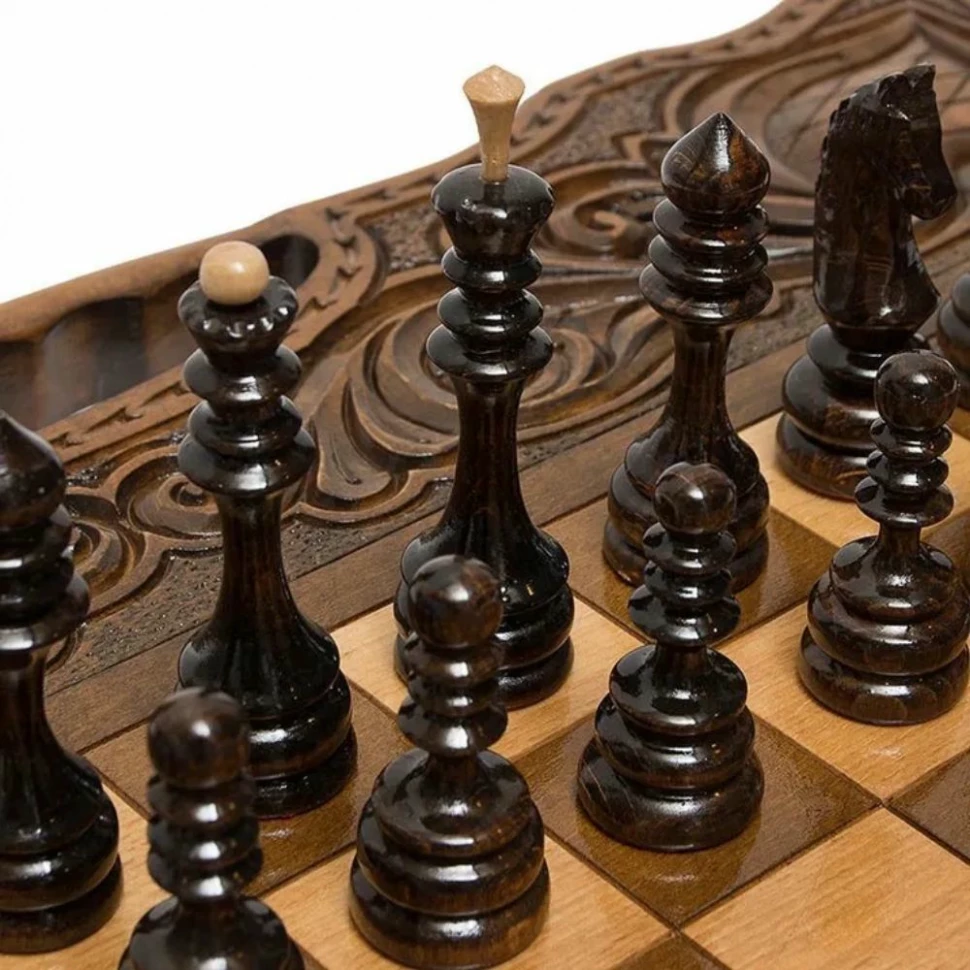 Шахматы + нарды резные "Антемион" 60 с ручкой, Haleyan