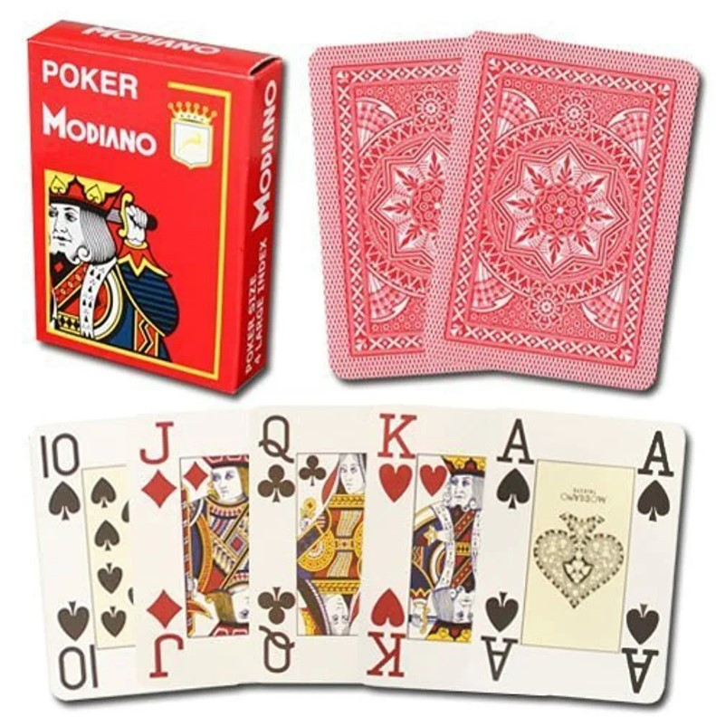 Карты "Modiano Poker" 100% plastic 4 jumbo index red