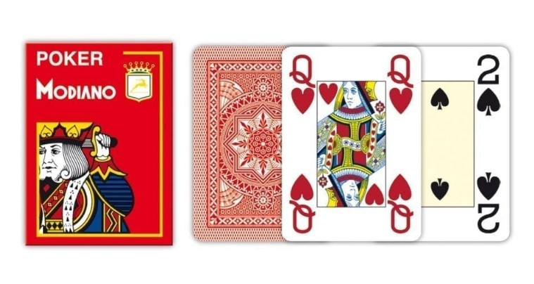Карты "Modiano Poker" 100% plastic 4 jumbo index red