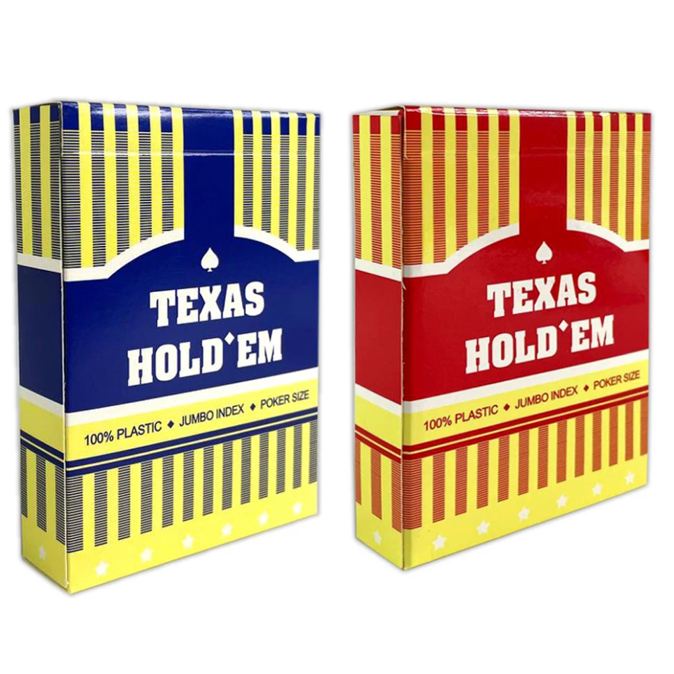 Карты для покера "Texas Holdem", 100% пластик, красные и синие (комплект из 2-х колод)