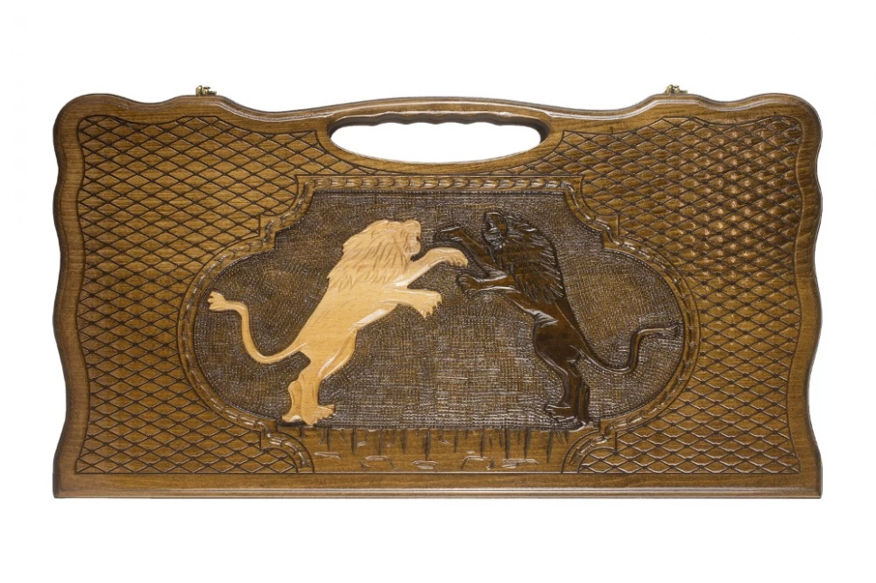 Нарды резные "Битва львов" с ручкой 60, Haleyan