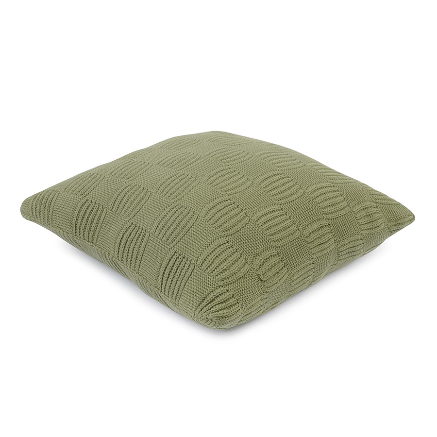 Подушка из хлопка рельефной вязки травянисто-зеленого цвета из коллекции essential, 45х45 см
