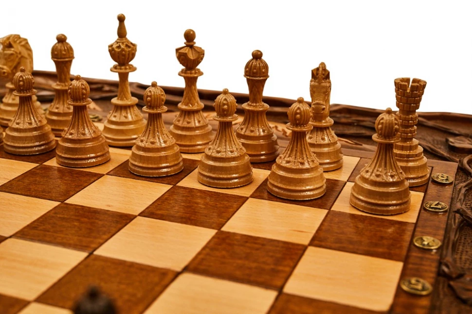 Шахматы + нарды резные "Неркени" 60, с ручкой, Haleyan