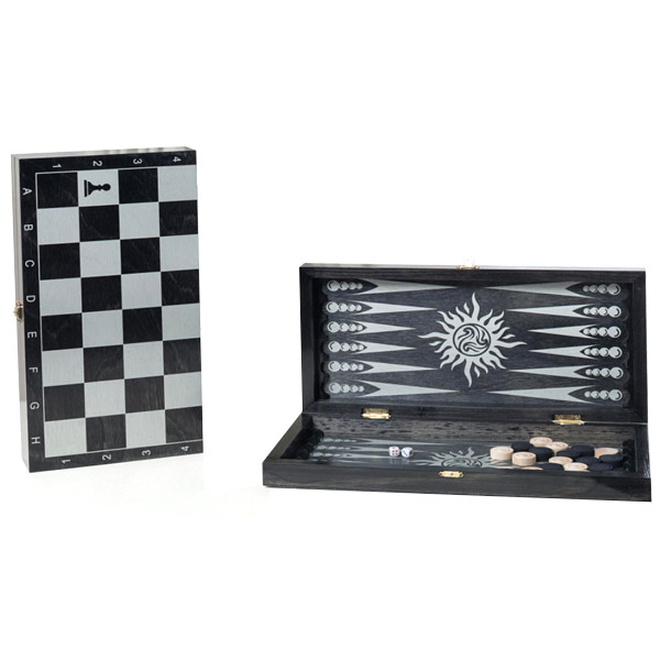 Игра 2в1 малая черная, рисунок серебро (нарды, шашки) "Классика" (400*200*40)
