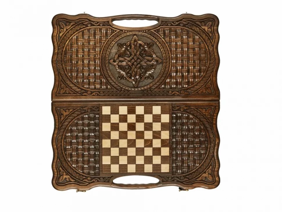 Нарды резные "Армянский узор 11" с ручкой 60, Haleyan