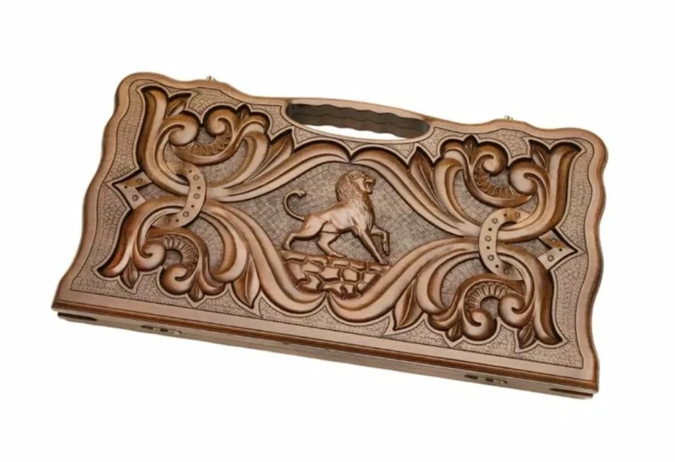 Нарды резные "Лев" с ручкой, Haleyan