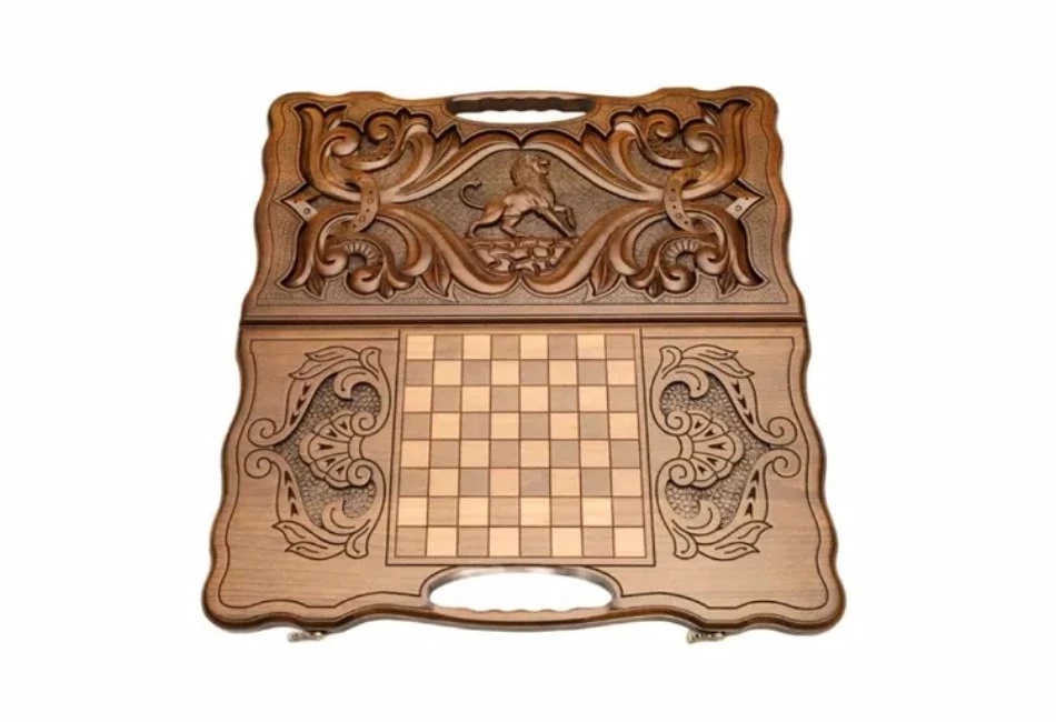 Нарды резные "Лев" с ручкой, Haleyan