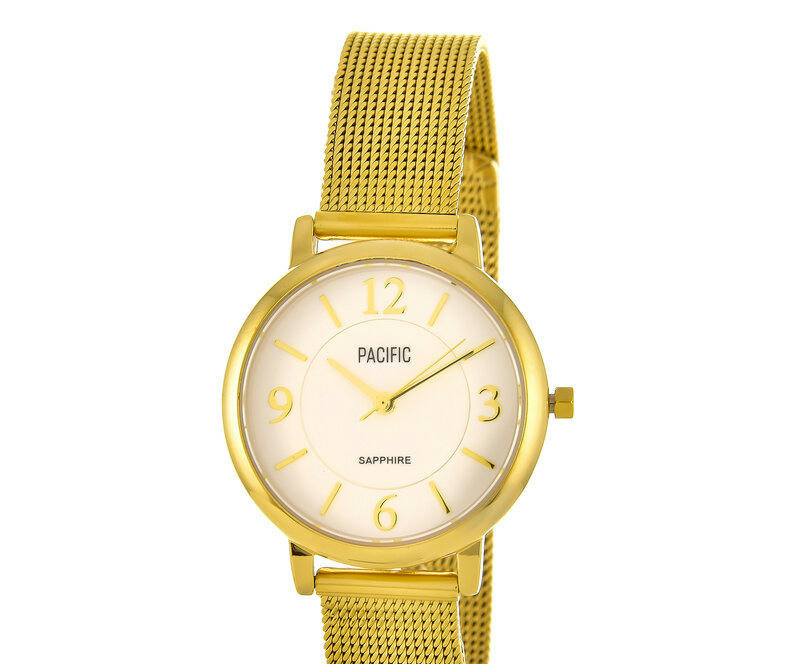 Наручные часы pacific x6147-3 корп-золот циф-бел/желт сетка