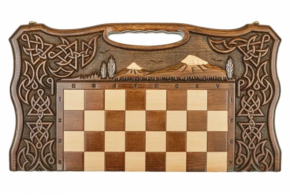 Шахматы + нарды резные с Араратом 2, ручкой, Haleyan