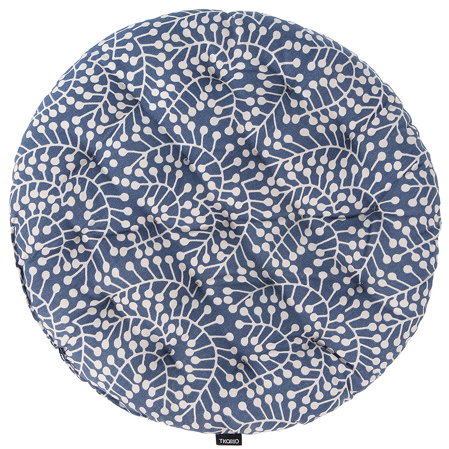 Подушка на стул круглая темно-синего цвета с принтом Спелая Смородина из коллекции scandinavian touch, 40 см