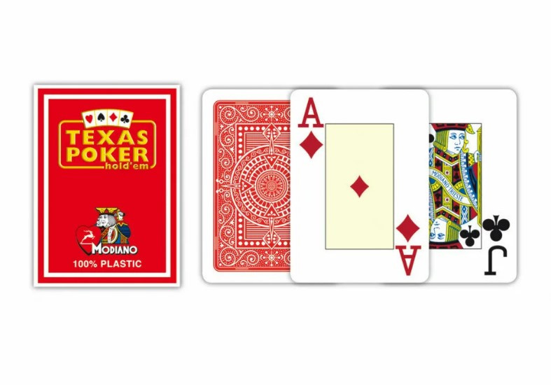 Карты "Modiano Texas Poker" 100% plastic 2 jumbo index red