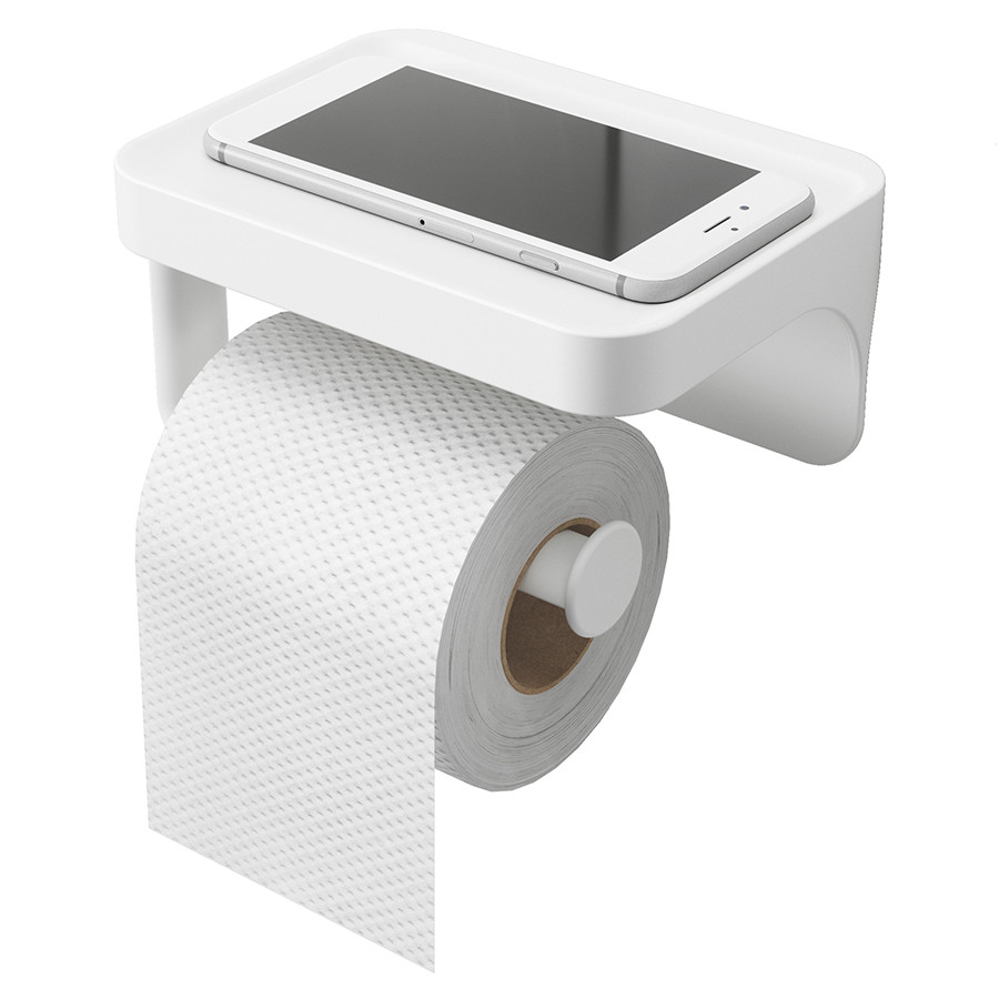 Держатель для туалетной бумаги с полочкой flex, белый