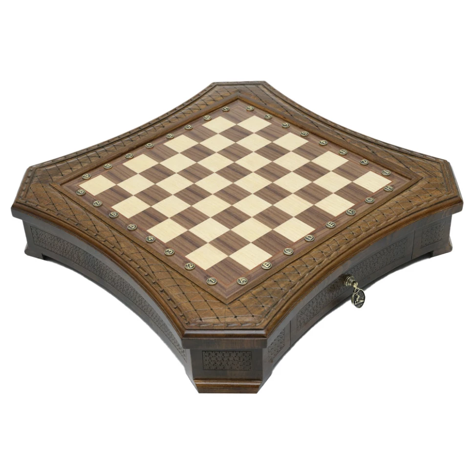 Шахматы резные восьмиугольные в ларце с ящиками 50, Haleyan